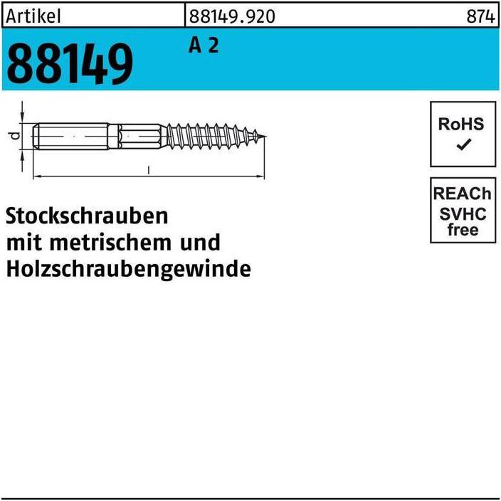 Thumbnail - Dübel, Stockschraube R 88149 Typ 23 E M 8 x 120 A 2 A 2 (50 Stk.)