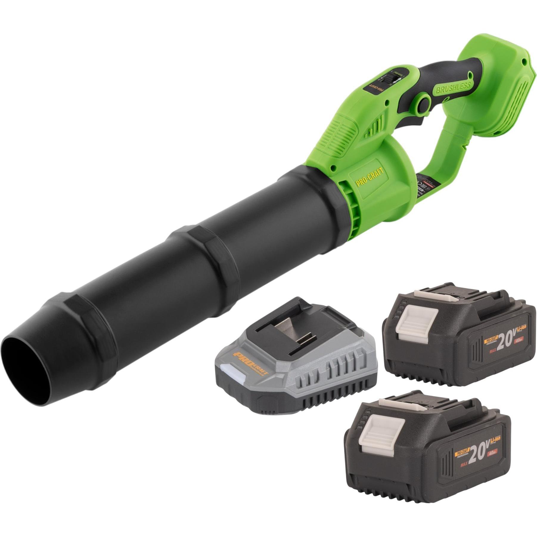 Procraft, Aspirafoglie + Soffiafoglie, PB24bb Akku Laubbläser 20 V Brushless + 2x Akku 4,0 Ah + Ladegerät