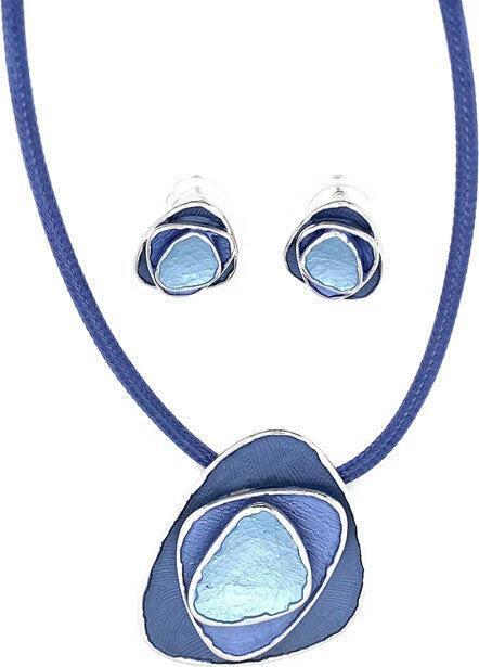 Produktbild Signé Signè Schmuck Set Garnitur Blau 2-teilig Collier & Ohrenstecker rhodiniert No.26 (Metall, Messing rhodiniert)