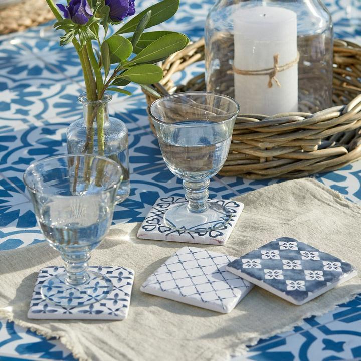 Immagine prodotto Loberon Set di sottobicchieri 4 Sliwa bianco/blu (4 x, Sottobicchiere in vetro)
