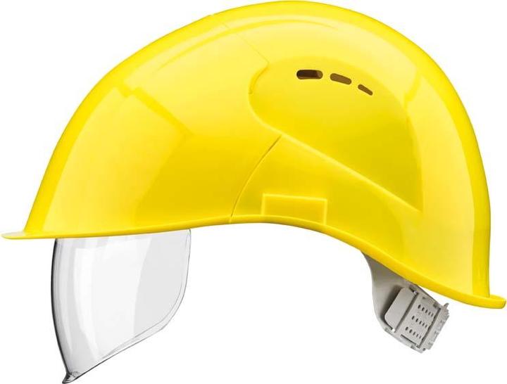 Actual product image Schubiger Voss safety helmet VisorLight sulphur yellow PE EN 397 10 helmets in a crate. (51 - 64 cm)