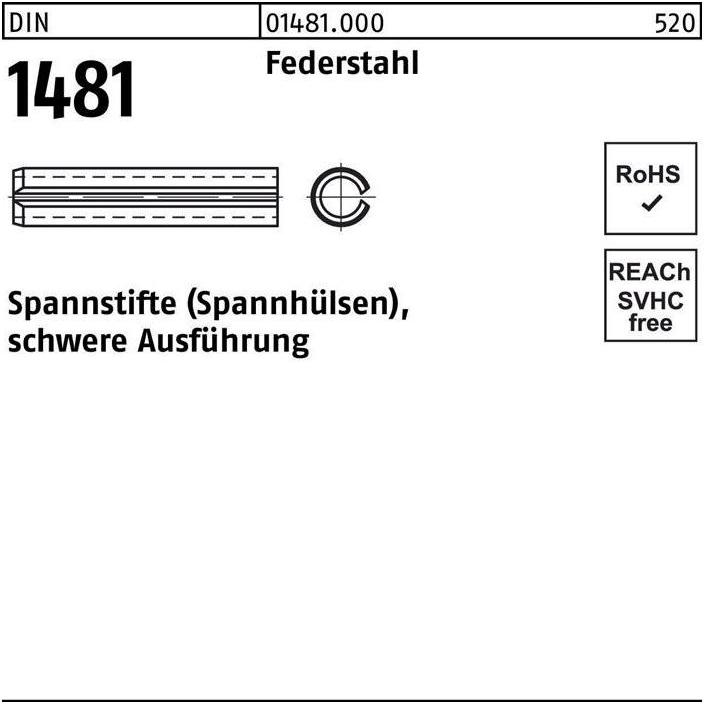 Nieten, Spannstift DIN 1481 10 x 65 Federstahl schwere Ausführung DIN 1481