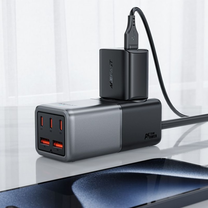 Produktbild Acefast Desktop power strip Z2, GaN, 3xUSB-C, 2xUSB-A, 75W (black) (75 W)