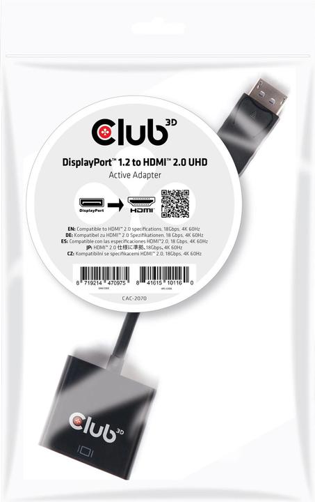 Actual product image Club 3D Adapter cable DP 1.2 to HDMI 2.0 (HDMI, 21 cm)
