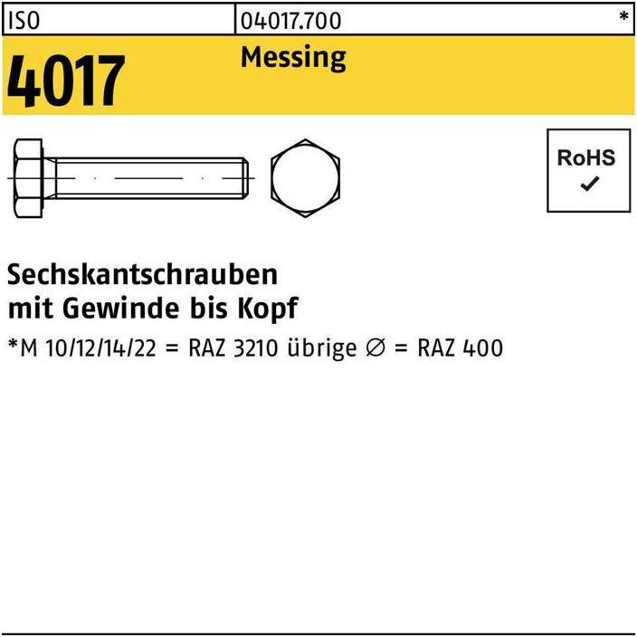 Thumbnail - Bufab, Schrauben, Sechskantschraube ISO 4017 VG M 4 x 12 Messing (100 Schrauben pro Stück)