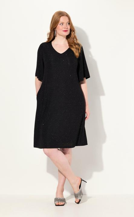 Produktbild Ulla Popken Midikleid, A-Linie, Glitter, V-Ausschnitt, 3/4-Arm (50, 52)