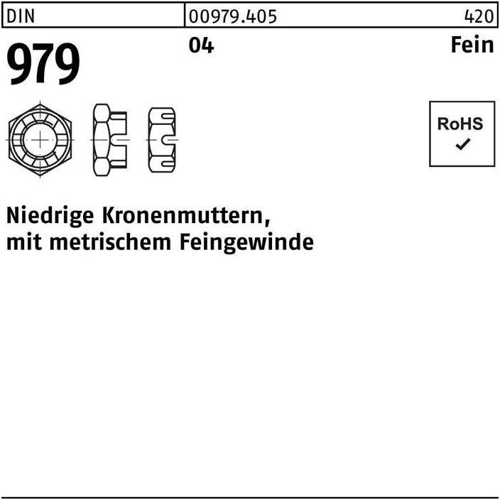 Thumbnail - Muttern + Unterlegscheiben, Kronenmutter DIN 979 niedrig M 16 x1,5 Automatenstahl