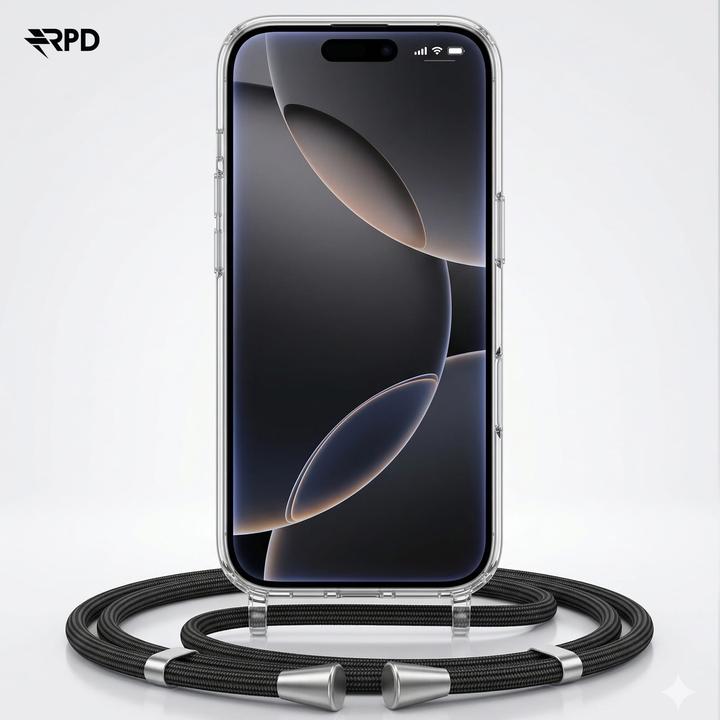 Actual product image RPD iPhone 14 - Handykette / Necklace – Transparent mit praktischem schwarzem Band