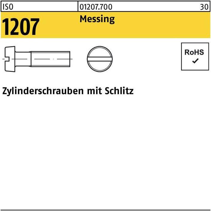 Thumbnail - Schrauben, Zylinderschraube ISO 1207 m.Schlitz M 3,5 x 16 Messing (200 Schrauben pro Stück)
