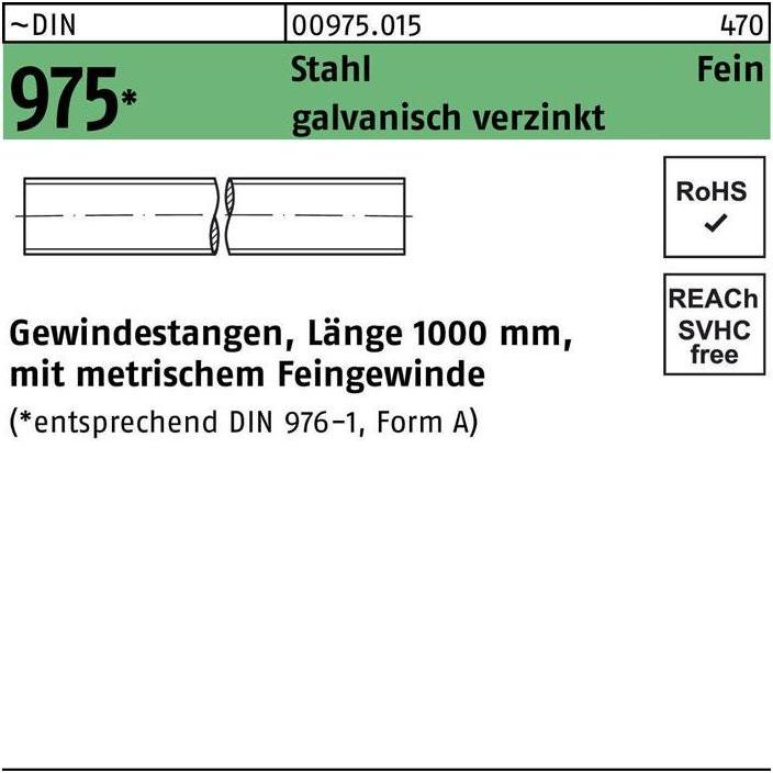 Thumbnail - Zubehör Befestigungstechnik, Gewindestange DIN 975 M 24 x 2 x 1000mm Stahl galvanisch verzinkt