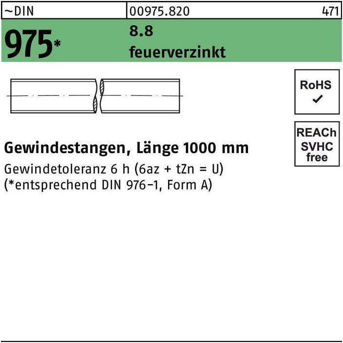 Thumbnail - Zubehör Befestigungstechnik, Gewindestange DIN 975 M 39 x 1000mm 8.8 feuerverzinkt