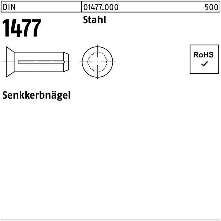 Thumbnail - Zubehör Befestigungstechnik, Senkkerbnagel DIN 1477 2 x 8 Stahl DIN 1477