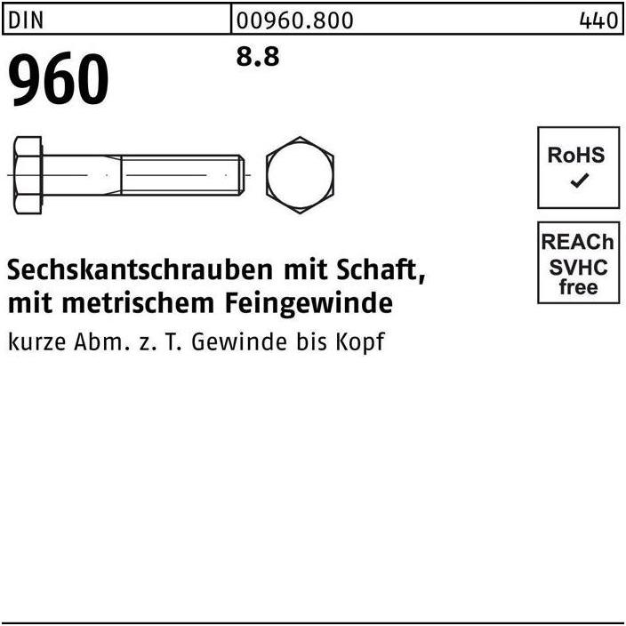 Thumbnail - Schrauben, Sechskantschraube DIN 960 m.Schaft M 8 x1 x 35 8.8 (200 Schrauben pro Stück)