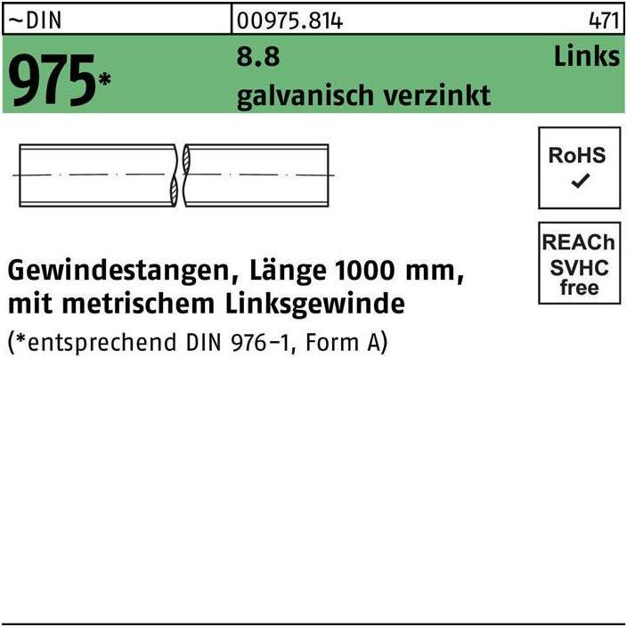 Thumbnail - Zubehör Befestigungstechnik, Gewindestange DIN 975 links M 30 -LH x 1000mm 8.8 galvanisch verzinkt