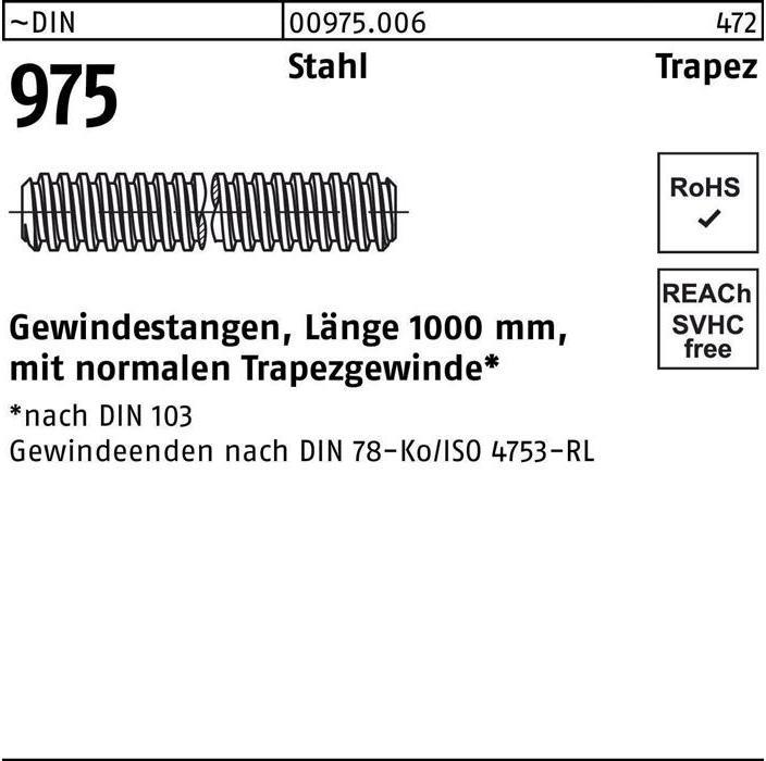 Produktbild Gewindestange DIN 975 Trapezgewinde TR 20 x 4 x 1000mm Stahl