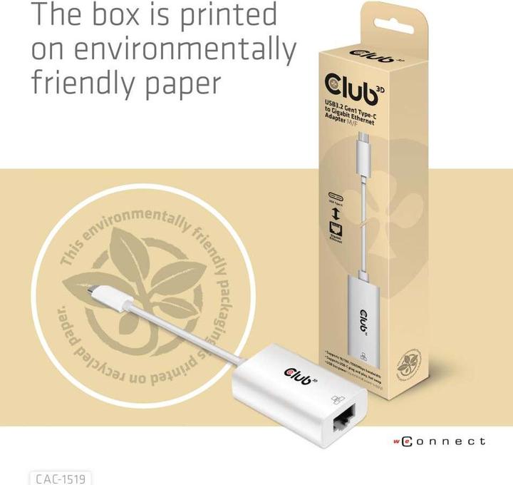 Produktbild Club 3D USB3.2 Gen1 Typ-C zu RJ-45 (USB 3.2, RJ45 (1x))