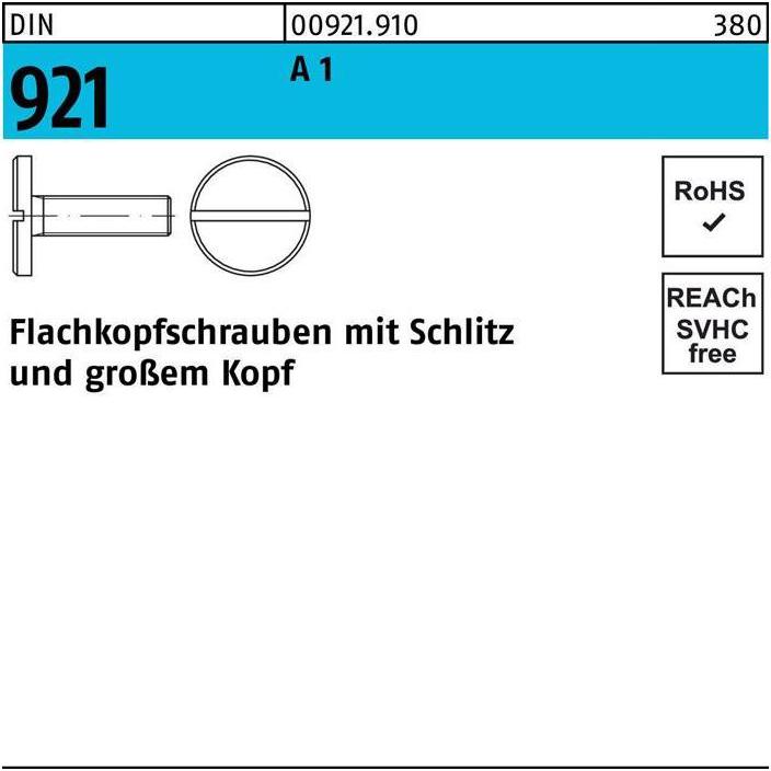 Thumbnail - Schrauben, Flachkopfschraube DIN 921 m.Schlitz M 3 x 6 A 1 (100 Schrauben pro Stück)