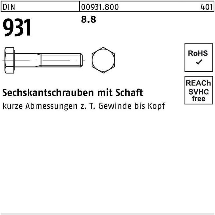 Thumbnail - Reyher, Schrauben, Sechskantschraube DIN 931 m.Schaft M 18 x 240 8.8 (10 Schrauben pro Stück)