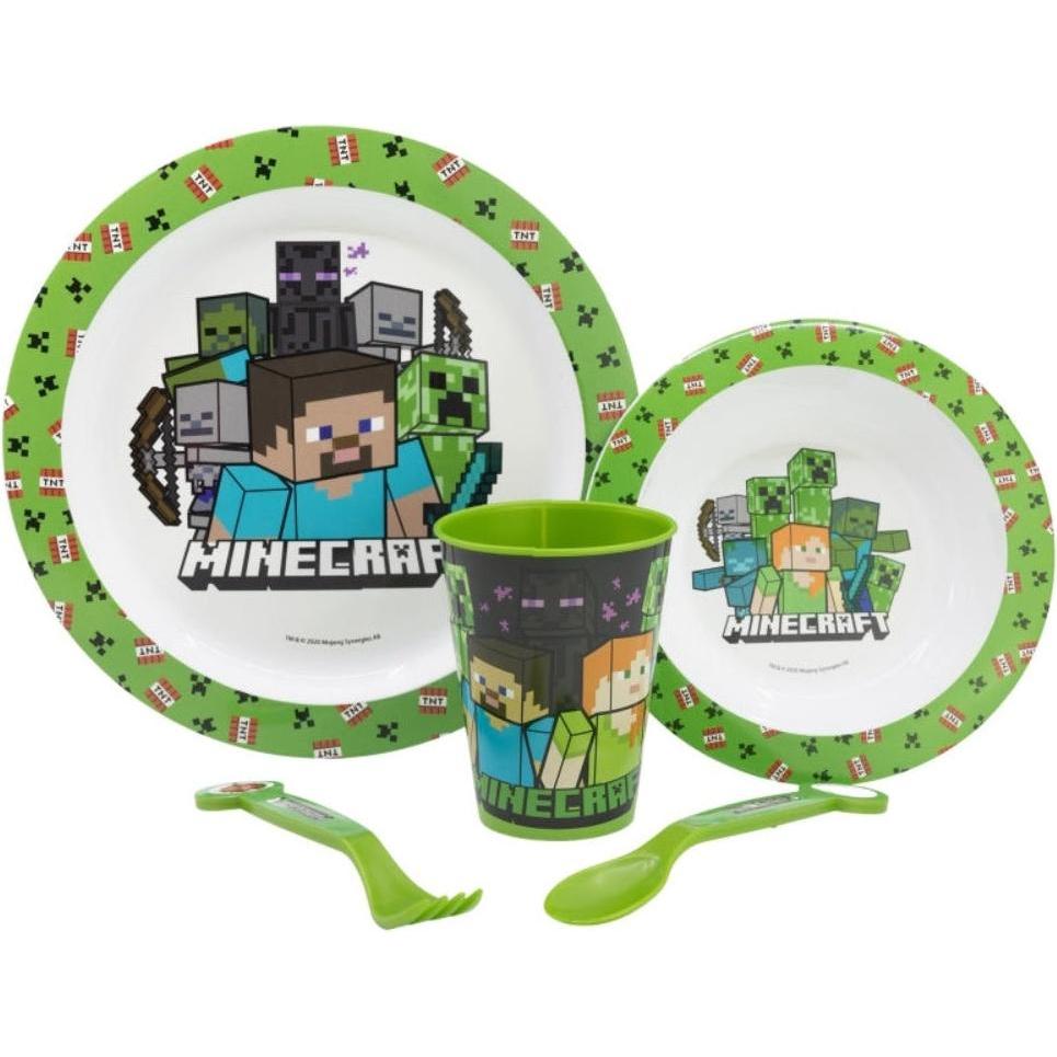 Stor, Kindergeschirr + Kinderbesteck, Minecraft - Geschirr-Set 5-teilig