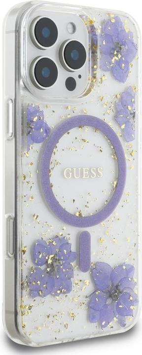 Actual product image Guess Case Resin Flowers MagSafe for iPhone 16 Pro Max purple (Apple iPhone 16 Pro Max)