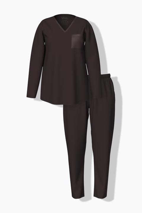 Produktbild Ulla Popken Pyjama, Satin-Brusttasche, V-Ausschnitt, Langarm (46)