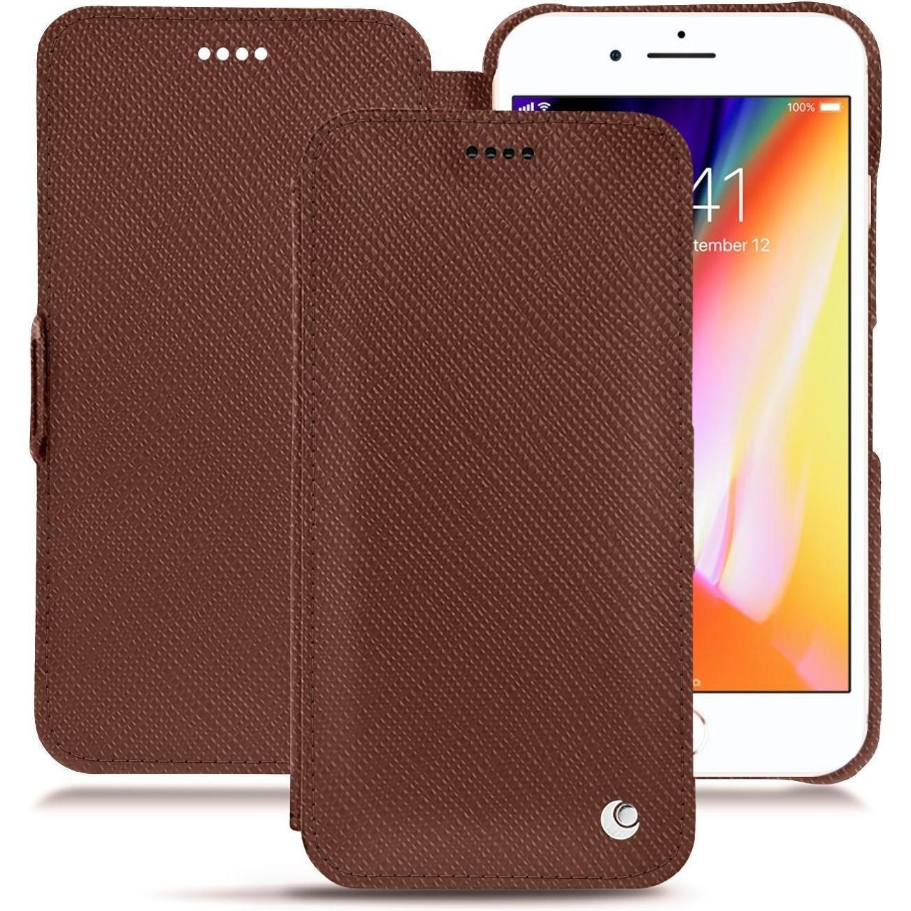 Noreve Lederschutzhülle horizontal (Apple iPhone 8 Plus), Smartphone Hülle, Braun
