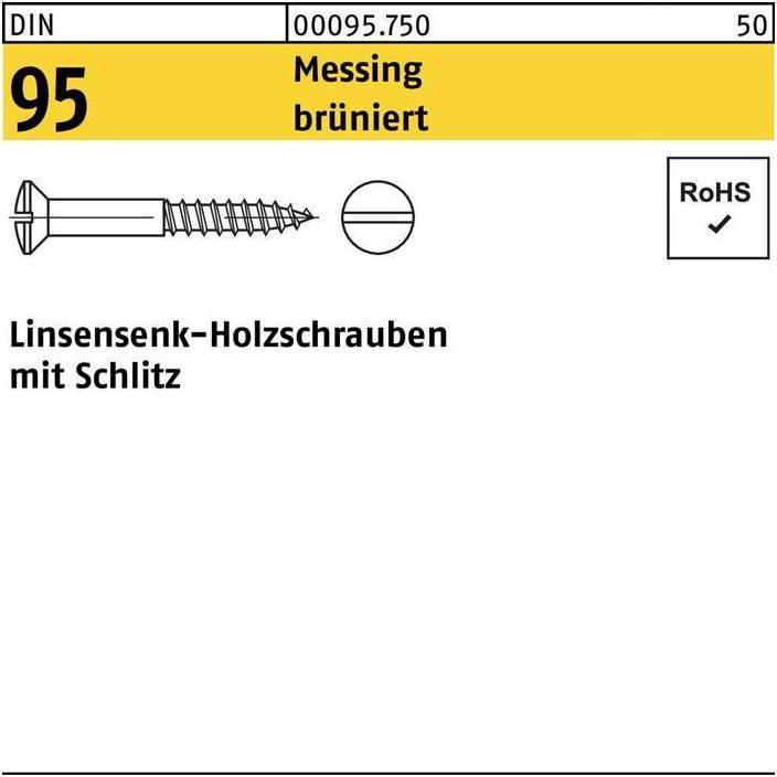 Thumbnail - Schrauben, Holzschraube DIN 95 Linsensenkkopf Schlitz 3,5 x 35 Messing brüniert (200 Schrauben pro Stück)