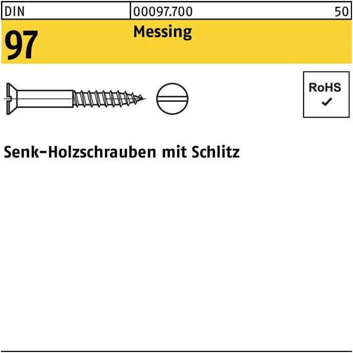 Thumbnail - Schrauben, Holzschraube DIN 97 Senkkopf Schlitz 3,5 x 16 Messing (200 Schrauben pro Stück)