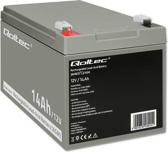Actual product image Qoltec 53045 - Battery / accumulator - 14 Ah - 12 V - White - 210 A - 15 cm (12 V, 14 Ah)