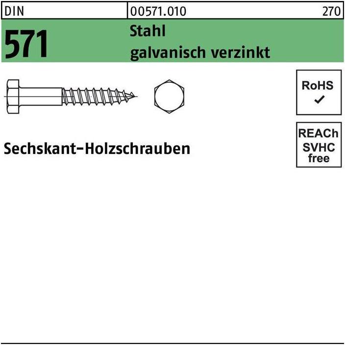 Thumbnail - Schrauben, Sechskantholzschraube DIN 571 6 x 40 Stahl galvanisch verzinkt (200 Schrauben pro Stück)