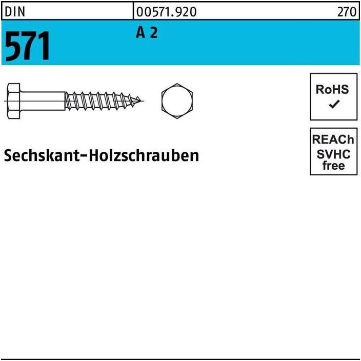 Thumbnail - Schrauben, Sechskantholzschraube DIN 571 16 x 70 A 2 (10 Schrauben pro Stück)