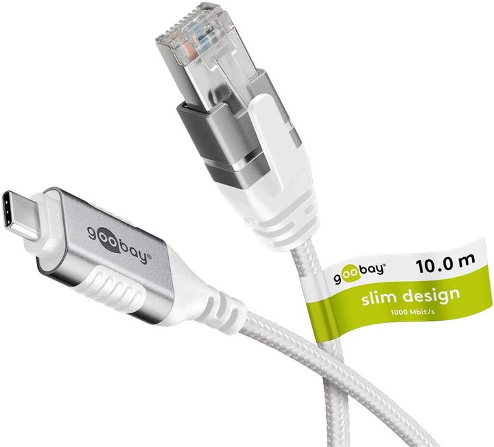 Actual product image Goobay Ethernet cable USB-C 3.1 to RJ45, slim, 10 m (USB 3.1, USB 3.2 Gen 2, USB-C, RJ45 (1x))
