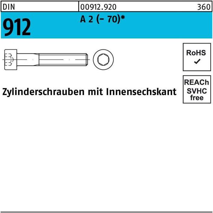 Thumbnail - Schrauben, Zylinderschraube DIN 912 m.Innensechskant M 10 x 50 A 2 (- 70) (100 Schrauben pro Stück)