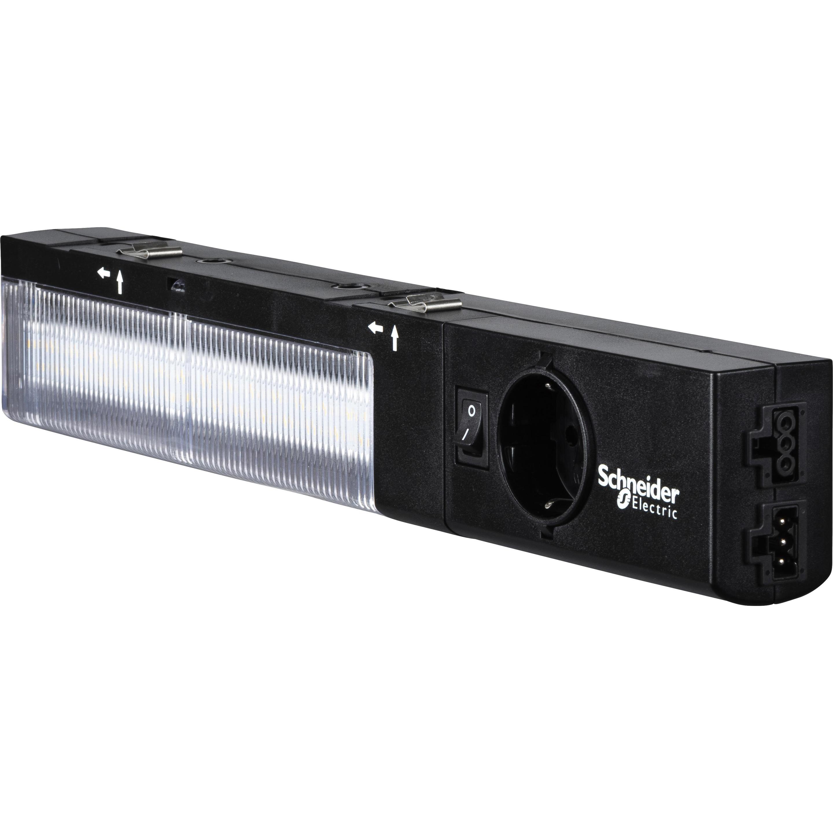 Schneider Electric LED Leuchte mit Schuko m. Steckdose, Serverschrank Zubehör, Schwarz