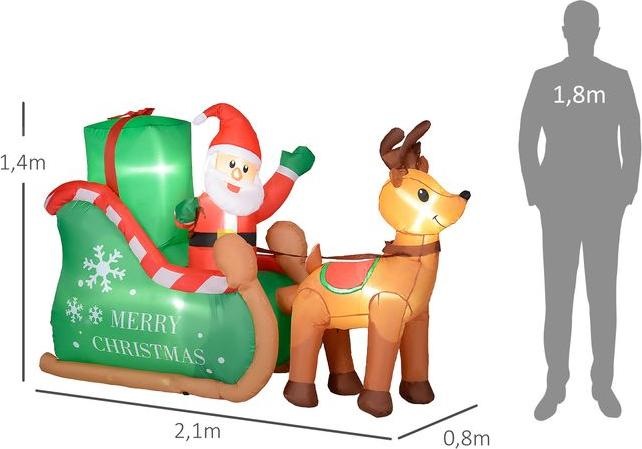 Actual product image Swisshandel24 Aufblasbar Weihnachtsdeko, 2,1 m Weihnachtsmann mit Schlitten & Rentier