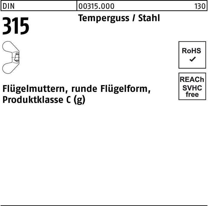 Produktbild Flügelmutter DIN 315 runde Form M 20 Temperguss