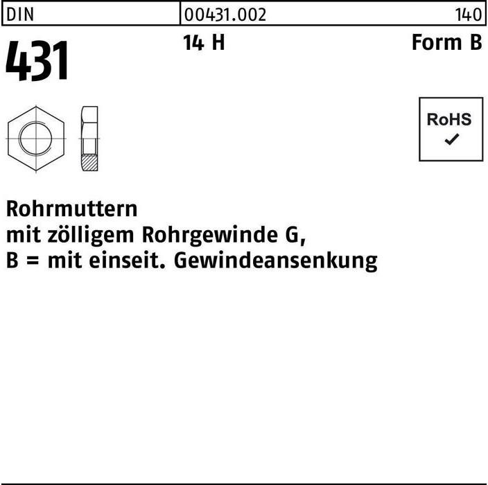Produktbild Rohrmutter DIN 431 BG 1/4 SW22 14 H (G1/4")
