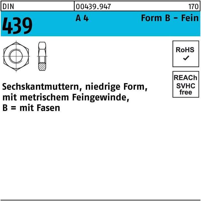 Thumbnail - Muttern + Unterlegscheiben, Sechskantmutter DIN 439 Form B BM 36 x 3 A 4 (M36)