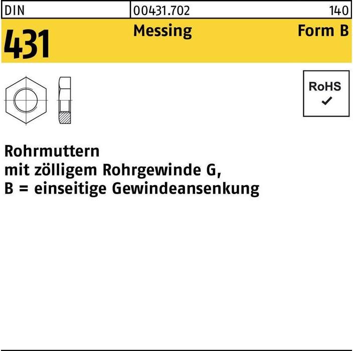 Produktbild Rohrmutter DIN 431 BG 1/4 SW22 Messing (G1/4")