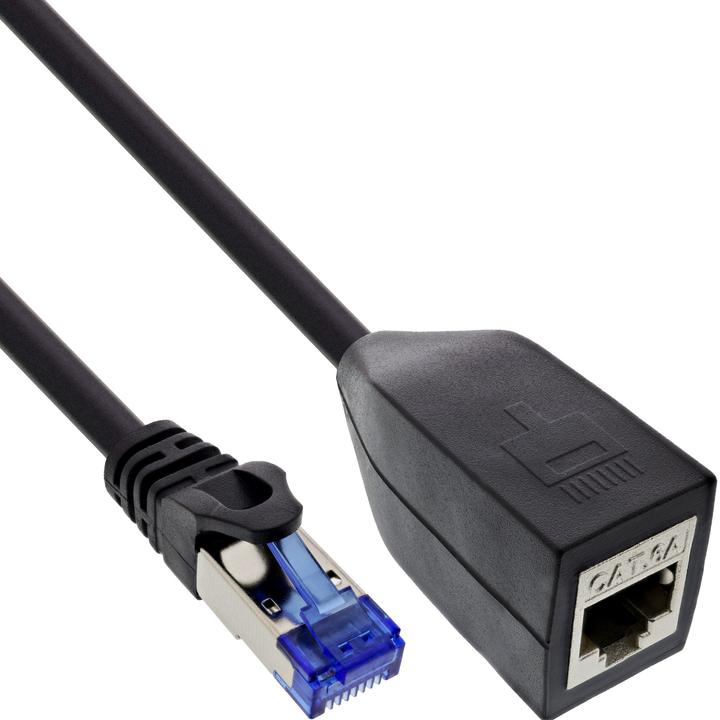 Produktbild InLine RJ45 Schnittstellenschutz Cat.6A S/FTP, RJ45 St./Bu., schwarz, 0,2m (S/FTP, CAT6a, 0.20 m)