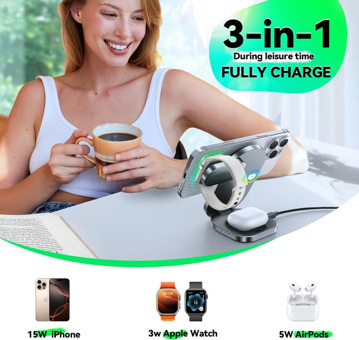 Actual product image Joyroom 3-in-1 Foldable Wireless Charger (15 W)