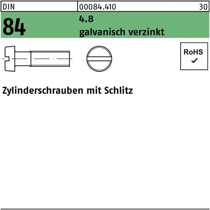 Thumbnail - Reyher, Schrauben, Zylinderschraube DIN 84/ISO 1207 Schlitz M 5 x 100 4.8 galvanisch verzinkt (100 Schrauben pro Stück)