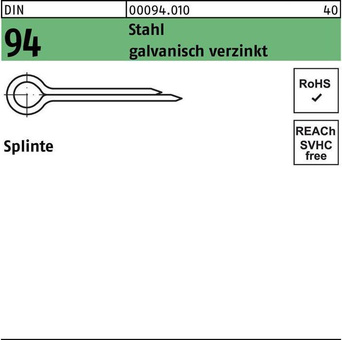 Splinte DIN 94/ISO 1234 16 x 250 Stahl galvanisch verzinkt