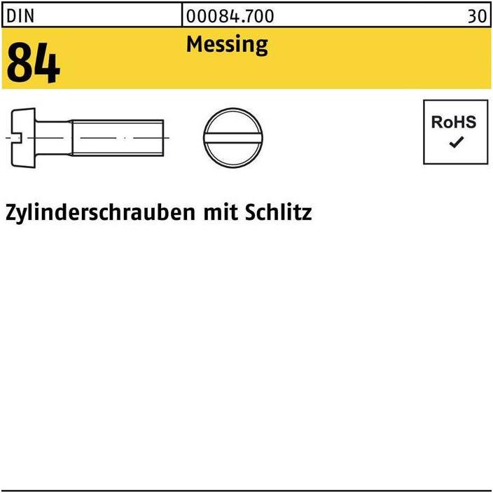 Thumbnail - Schrauben, Zylinderschraube DIN 84/ISO 1207 Schlitz M 4 x 40 Messing (1000 Schrauben pro Stück)