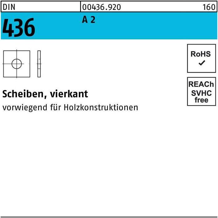 Thumbnail - Zubehör Befestigungstechnik, Unterlegscheibe DIN 436 vierkant 11 x 30 x 3 A 2