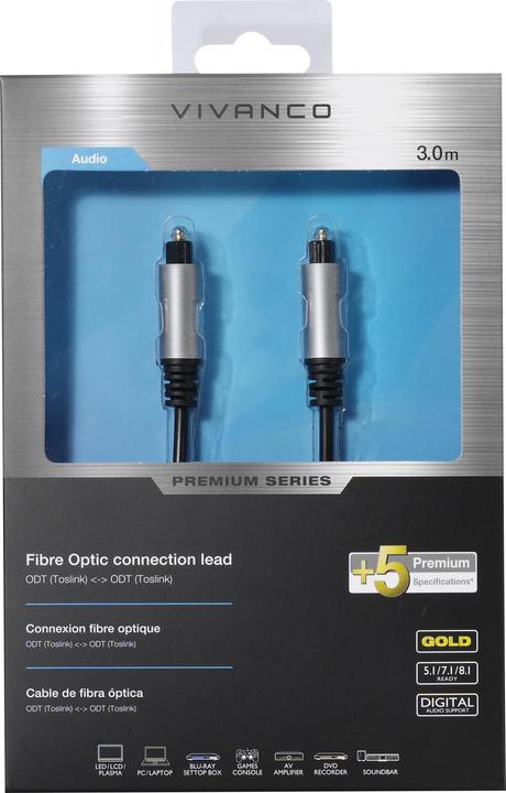 Image du produit Vivanco Câble à fibre optique, Toslink-Toslink, 3,0 m (3 m, TOSLINK)