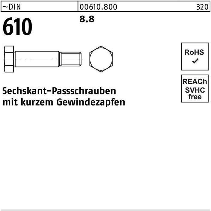 Thumbnail - Schrauben, Sechskantpassschraube DIN 610 m.kurzem Gewindezapfen M 20 x 85 8.8 (10 Schrauben pro Stück)