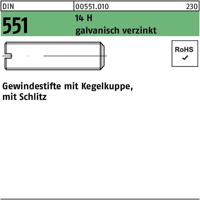 Thumbnail - Reyher, Schrauben, Gewindestift DIN 551 m.Kegelkuppe/Schlitz M 12 x 45 14 H galvanisch verzinkt (100 Schrauben pro Stück...