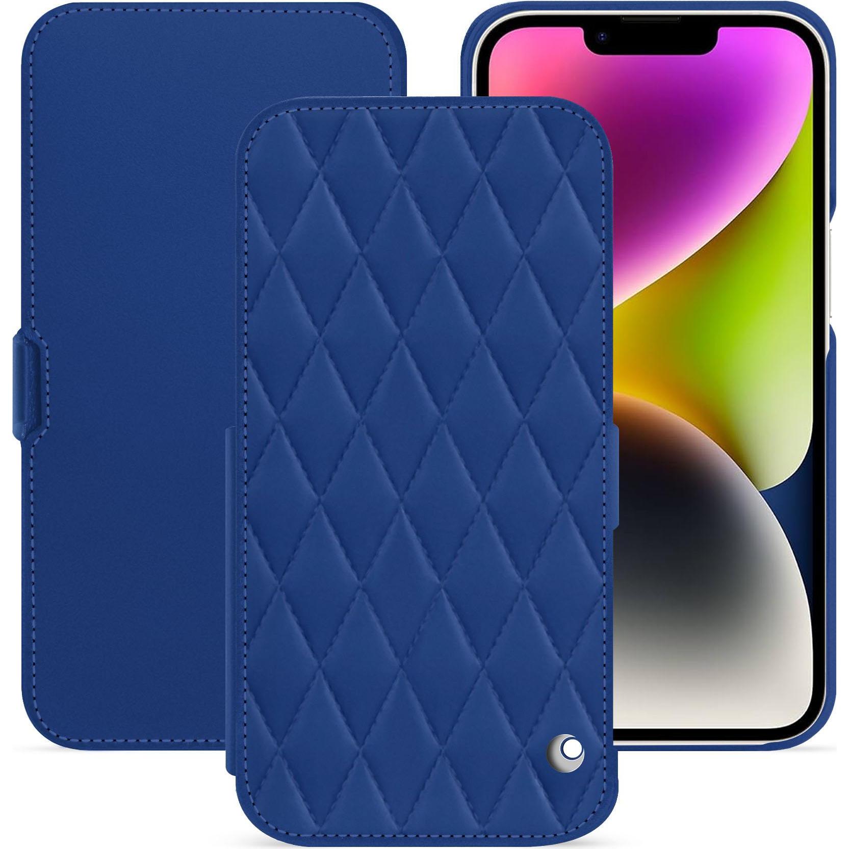 Noreve Lederschutzhülle horizontal (Apple iPhone 15 Plus), Smartphone Hülle, Blau