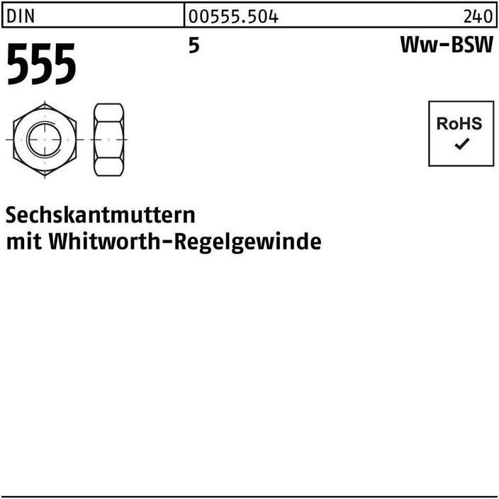 Thumbnail - Muttern + Unterlegscheiben, Sechskantmutter DIN 555 Whitworthgewinde WW 1 5